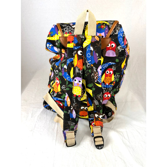 Canvas Owl Backpack Magnetic Snap Closures Padded Adjustable Shoulder Straps - Picture 4 of 9